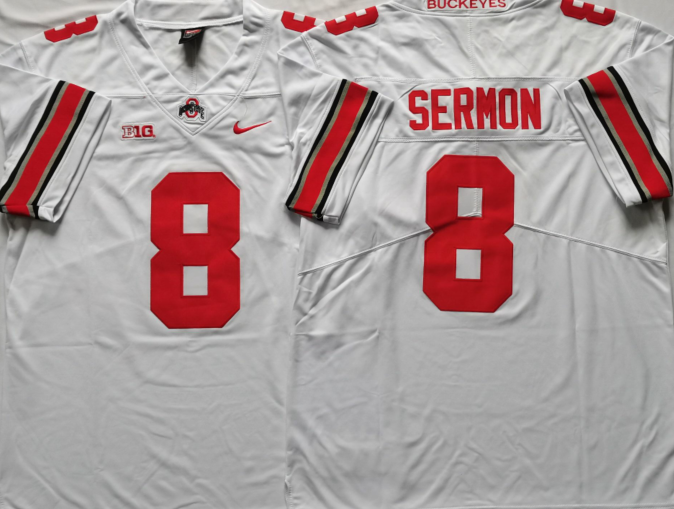 Men's Ohio State Buckeyes Trey Sermon #8 White Jersey